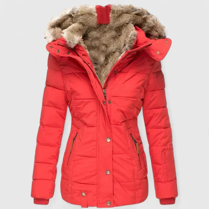 Women's Quilted Parka Coat with Faux Fur Hood