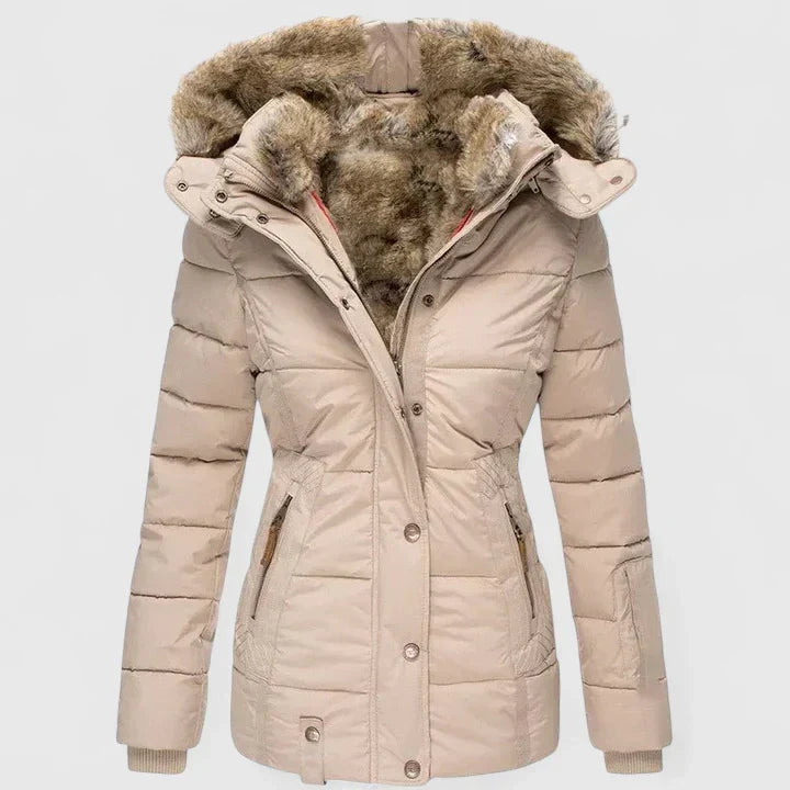 Women's Quilted Parka Coat with Faux Fur Hood