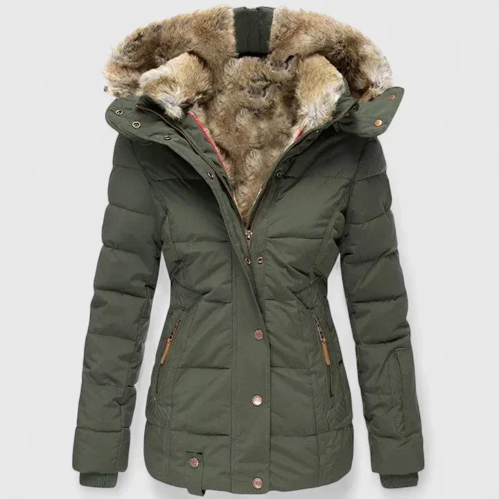 Women's Quilted Parka Coat with Faux Fur Hood