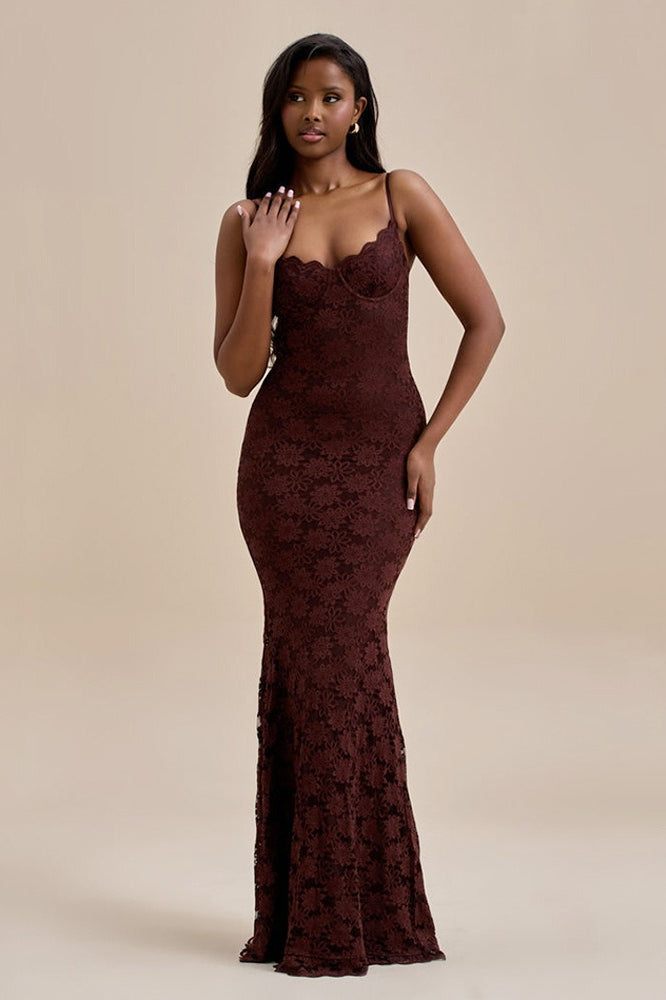 Backless Bodycon Maxi Lace Dress for Women