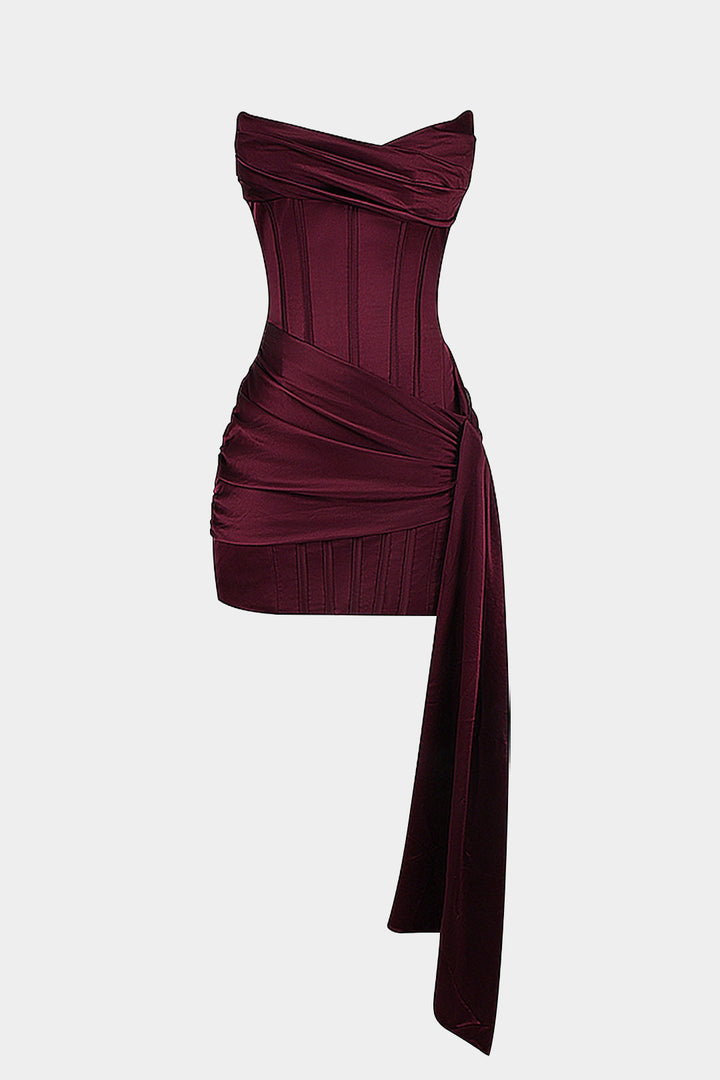 Burgundy Satin Asymmetrical Mini Dress