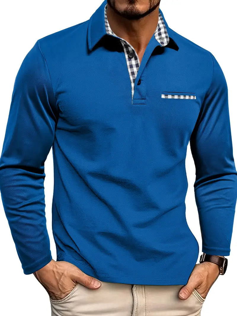 Men's Long Sleeve Polo with Check Collar