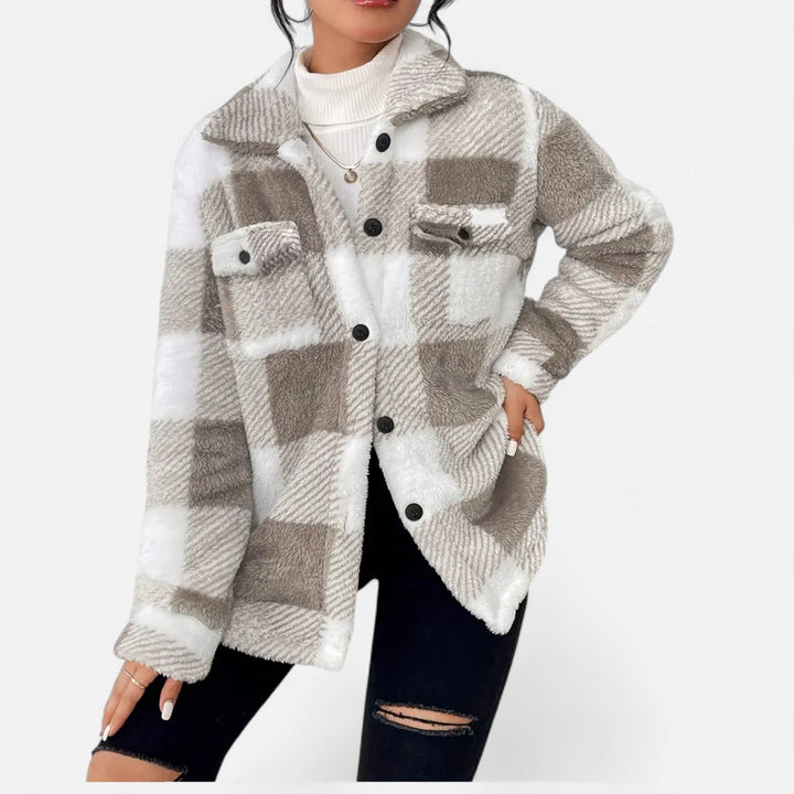 Women's Plush Sherpa Checkered Shirt Jacket