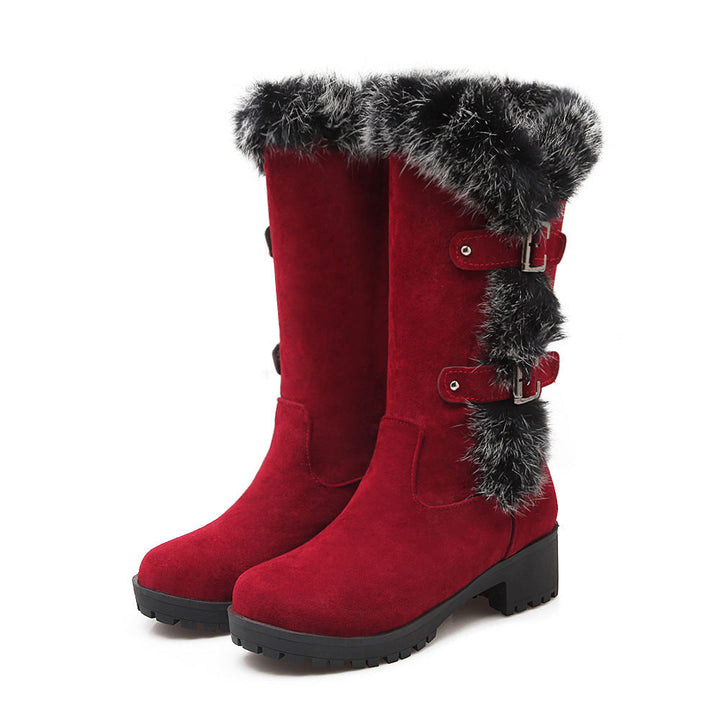 Women's Faux Suede Fur-Trim Mid-Calf Winter Boots