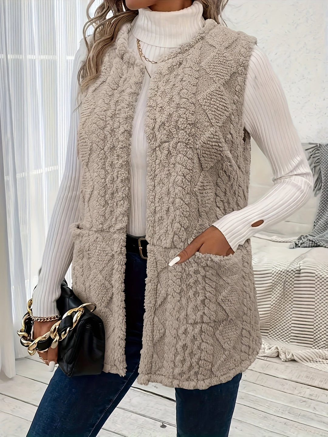 Women's Textured Longline Sleeveless Vest