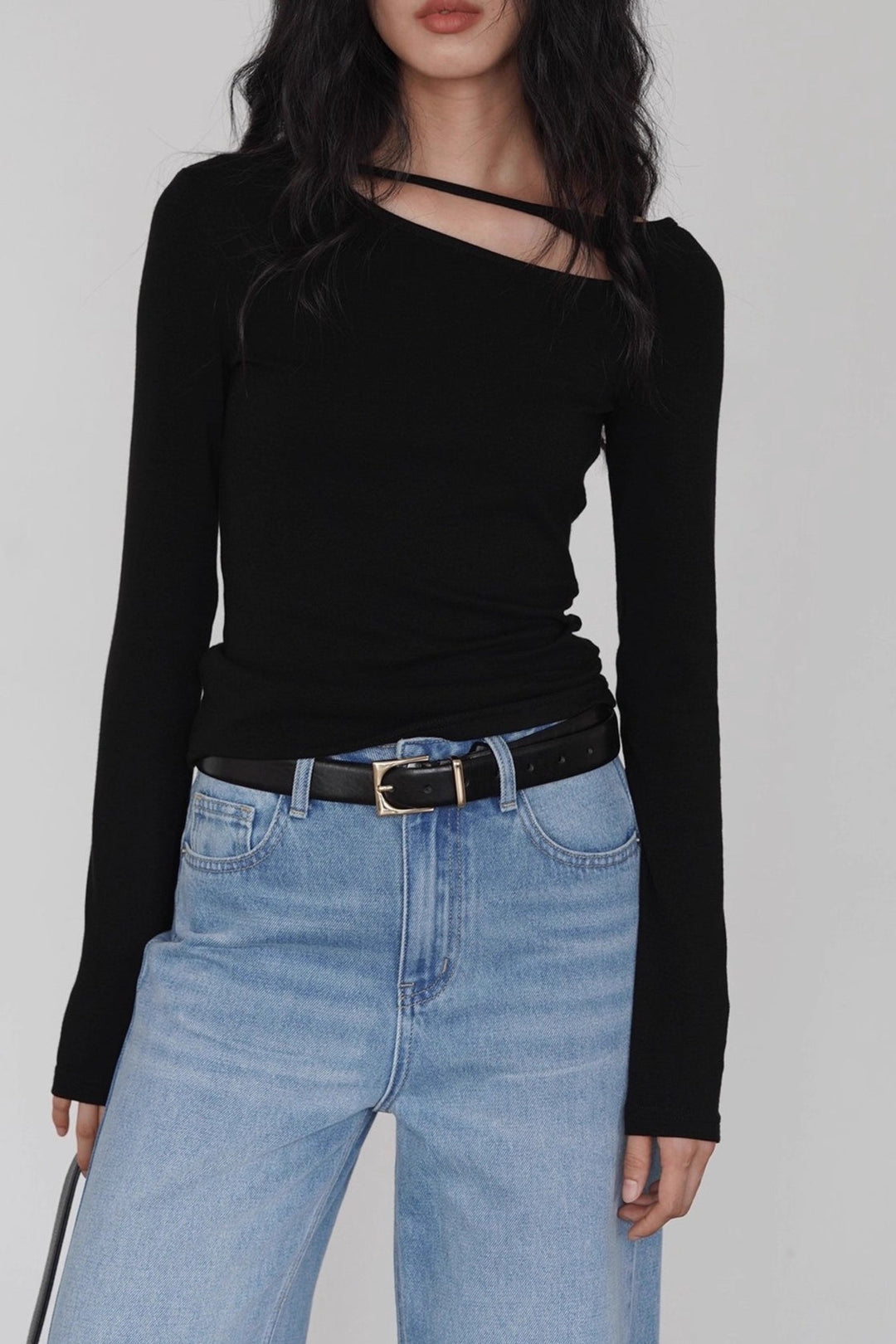 Asymmetric Cutout Slim Knit Top