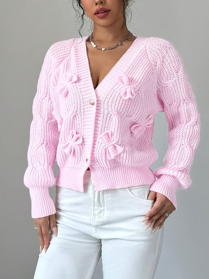 Women's Soft Bow-Detail Long Sleeve Cardigan