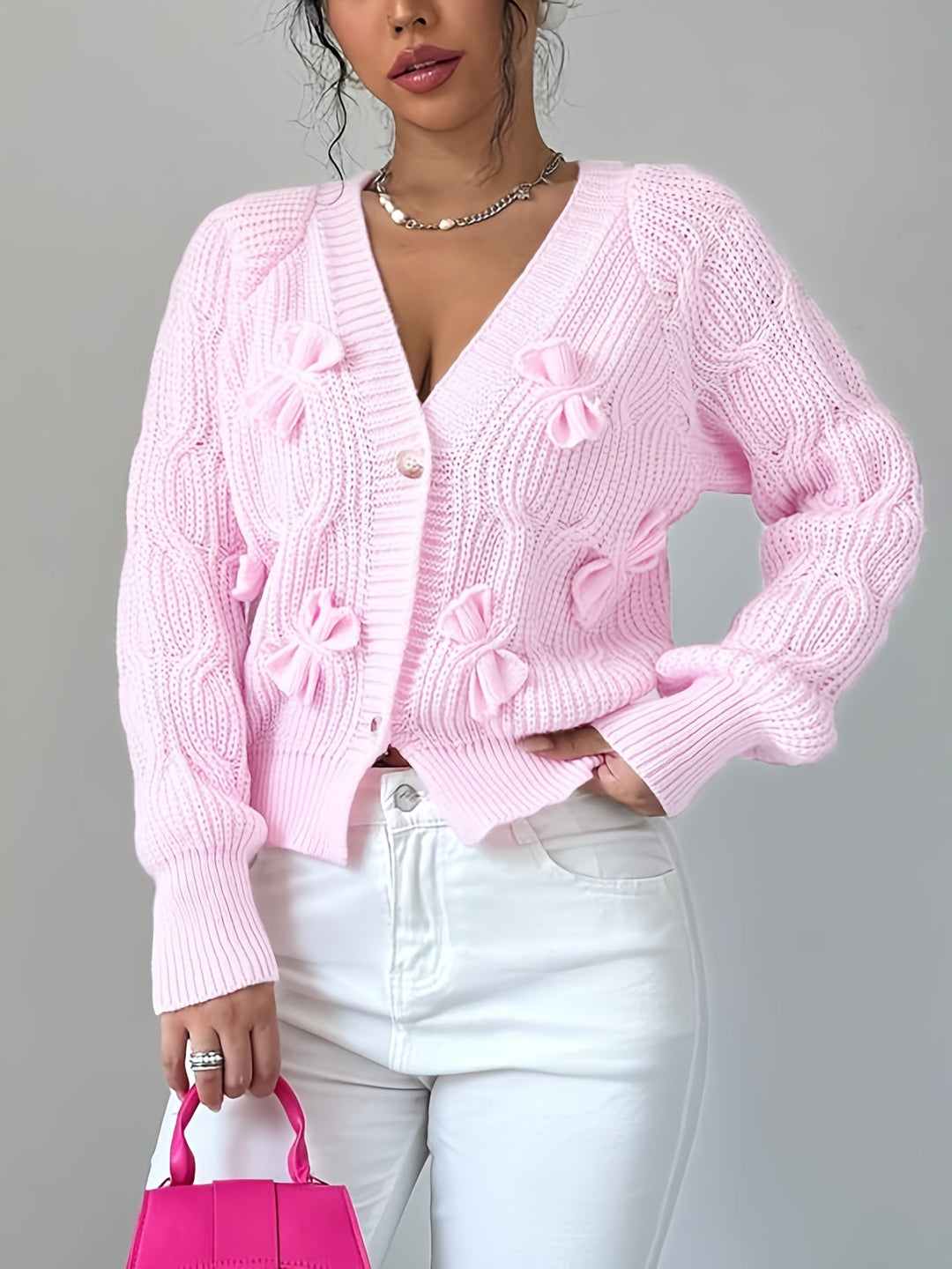 Women's Soft Bow-Detail Long Sleeve Cardigan