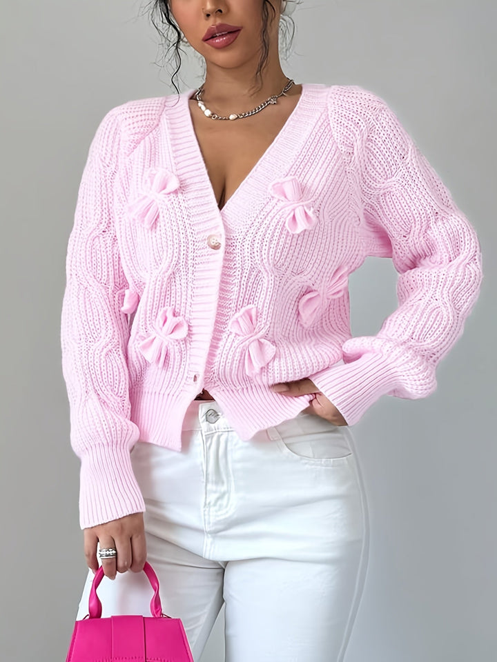 Women's Soft Bow-Detail Long Sleeve Cardigan