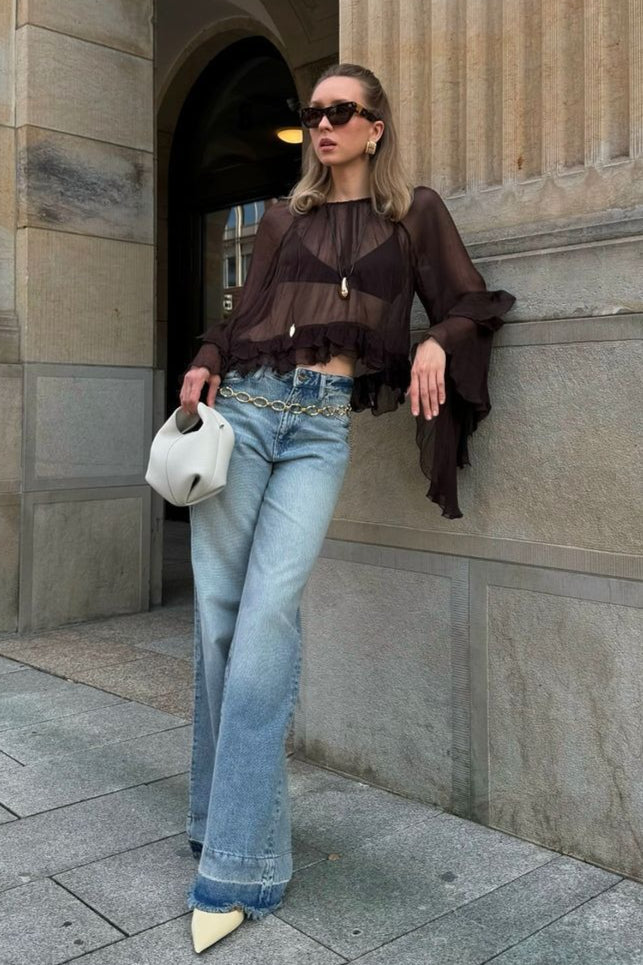 Flared Sleeve Chiffon Blouse for Women