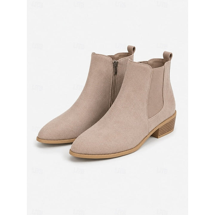Women's Pointed Toe Chelsea Ankle Boots Low Block Heel