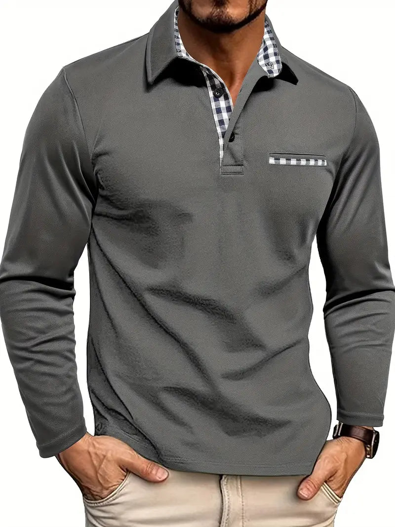 Men's Long Sleeve Polo with Check Collar