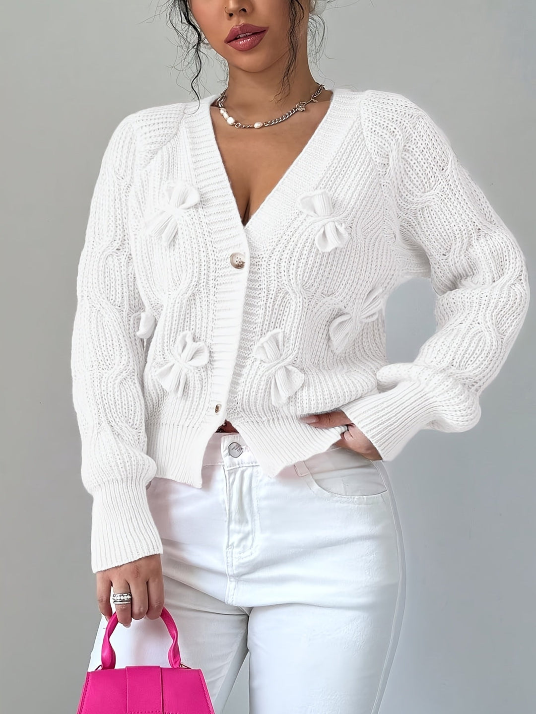 Women's Soft Bow-Detail Long Sleeve Cardigan