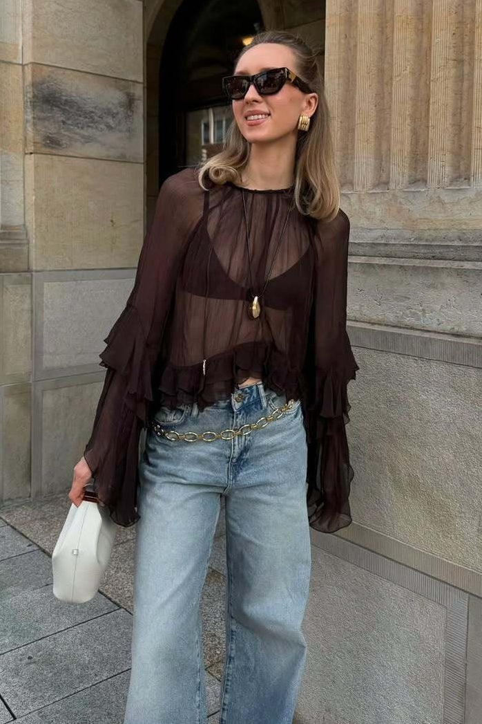 Flared Sleeve Chiffon Blouse for Women