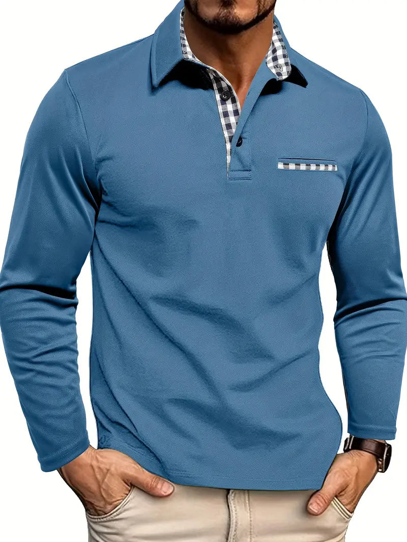 Men's Long Sleeve Polo with Check Collar