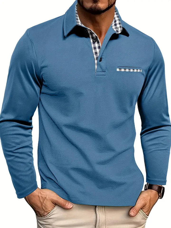Men's Long Sleeve Polo with Check Collar