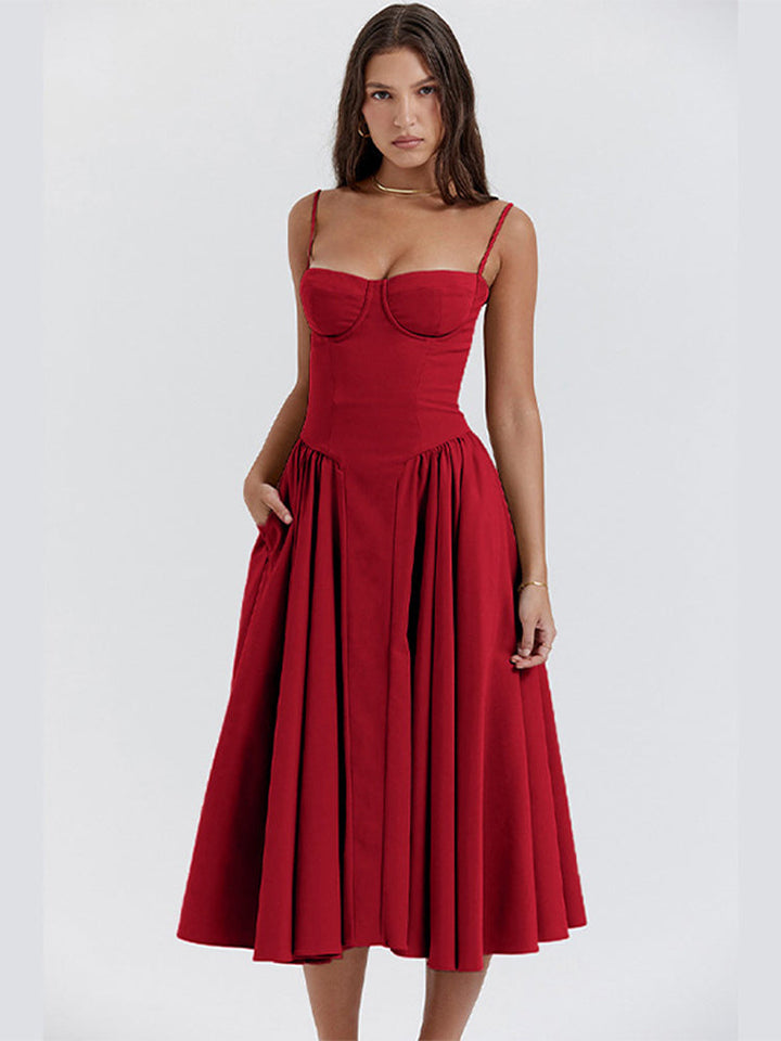 Elegant Corset Midi Dress with Adjustable Straps