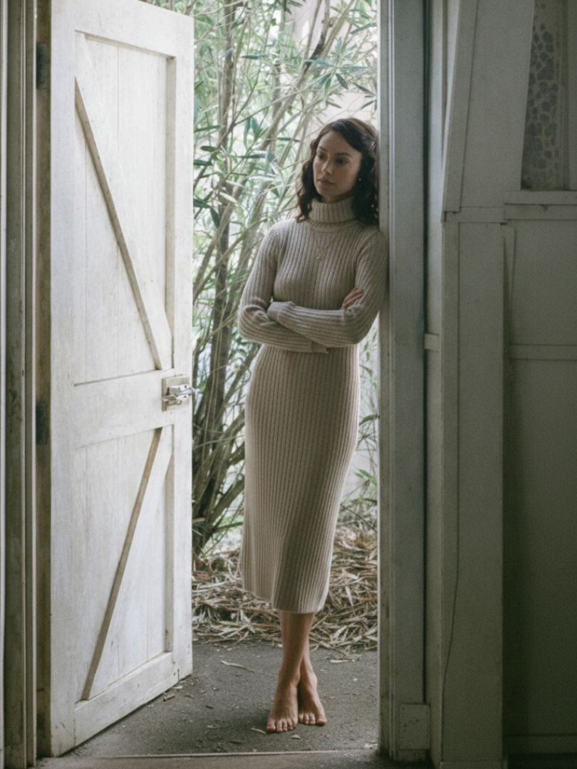 Women's Ribbed Knit Turtleneck Dress