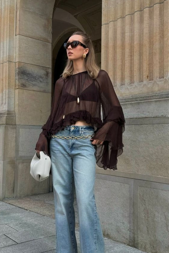 Flared Sleeve Chiffon Blouse for Women
