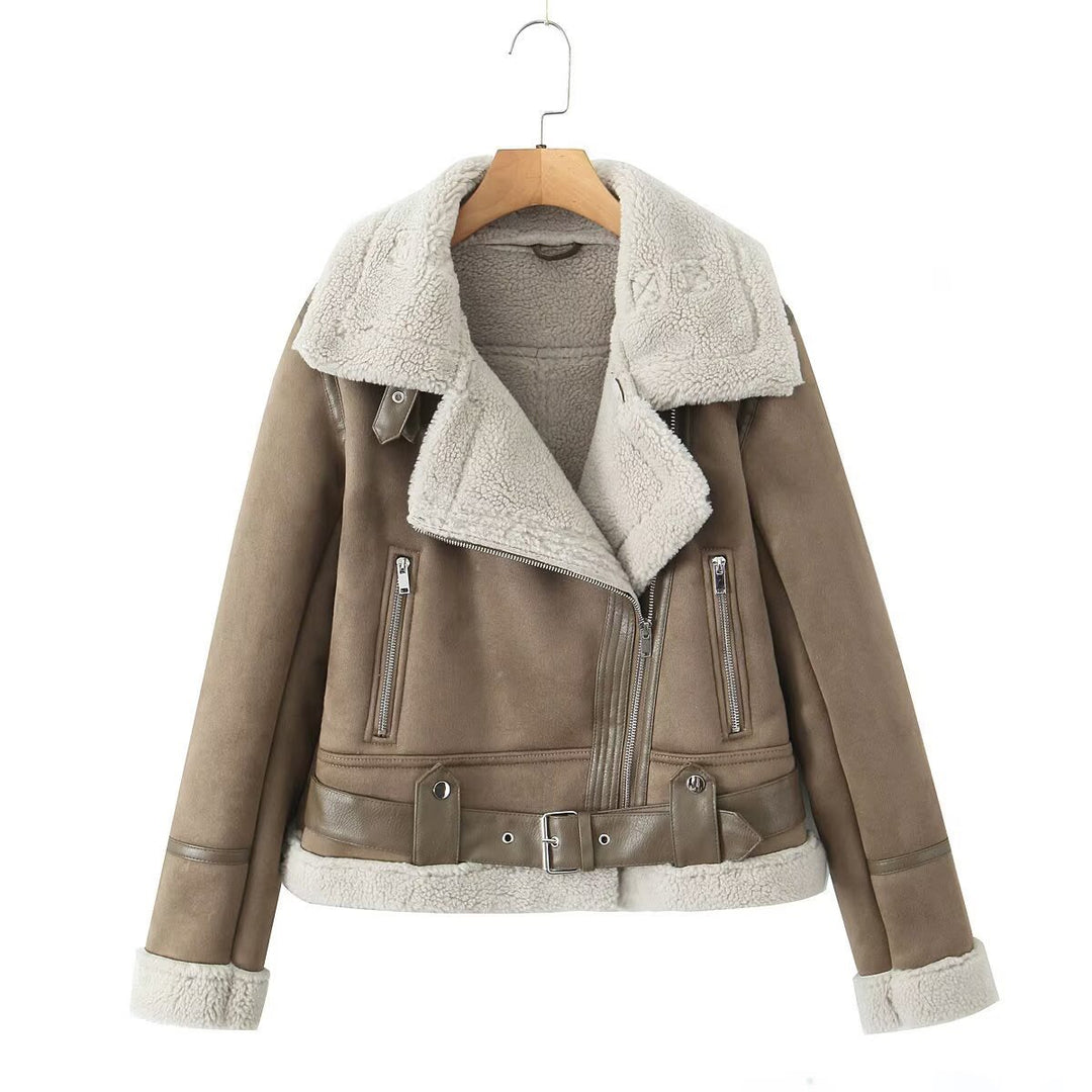 Women's Sherpa-Lined Suede Aviator Jacket
