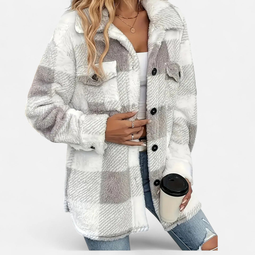 Women's Plush Sherpa Checkered Shirt Jacket