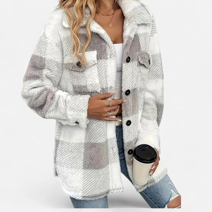 Women's Plush Sherpa Checkered Shirt Jacket
