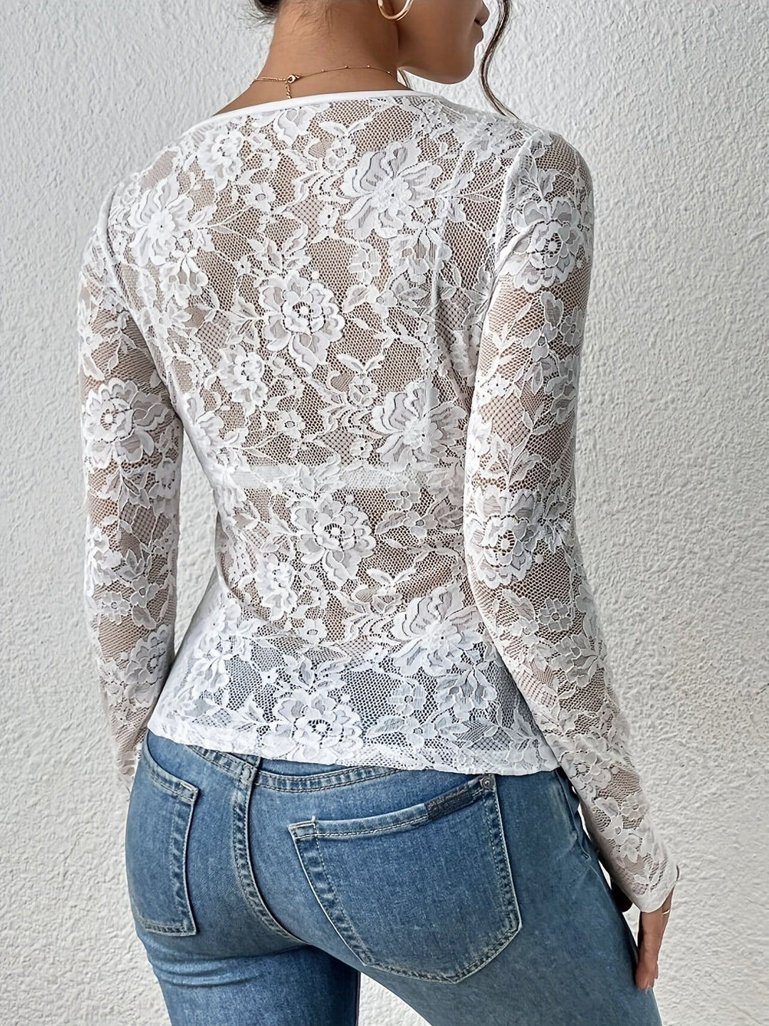Lace Blouse with Long Sleeves and Sheer Details