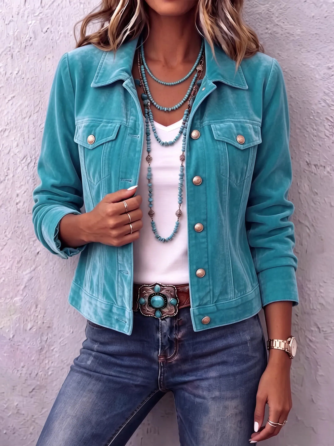 Women's Vintage Wash Velvet-Finish Button Jacket