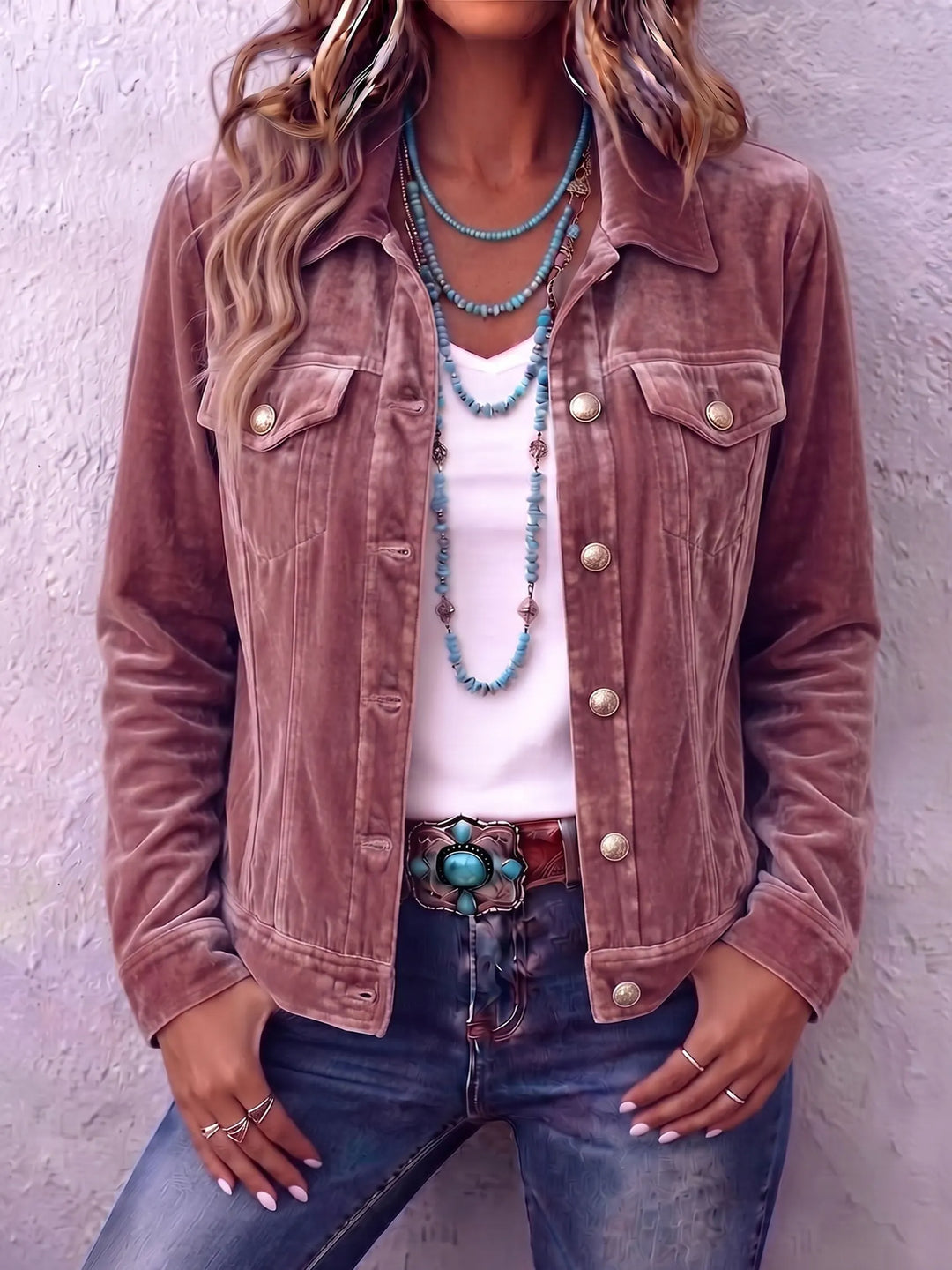 Women's Vintage Wash Velvet-Finish Button Jacket