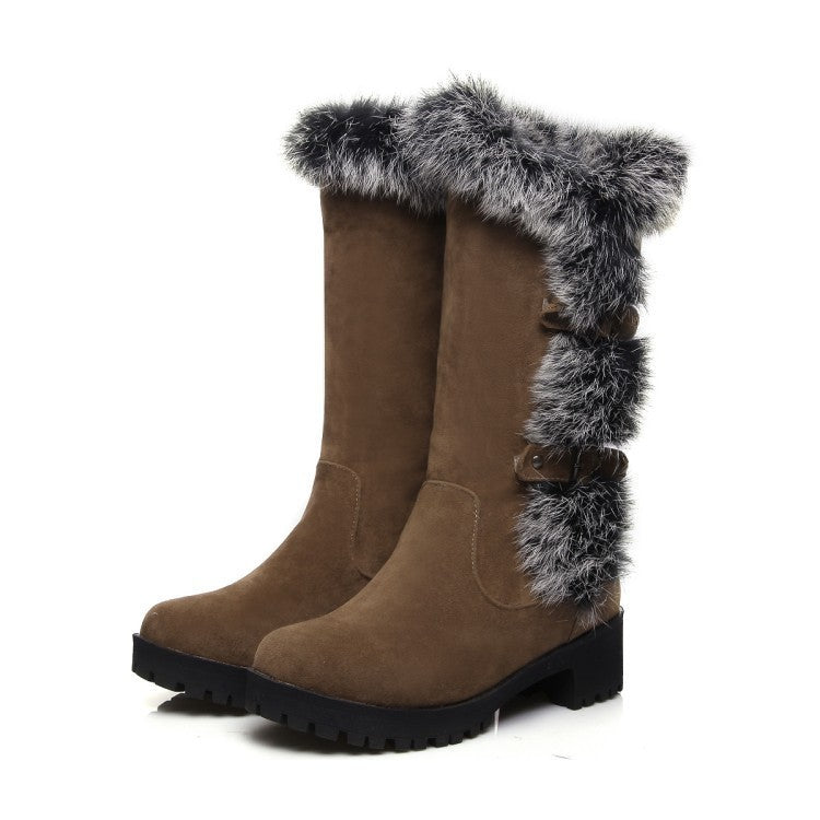 Women's Faux Suede Fur-Trim Mid-Calf Winter Boots