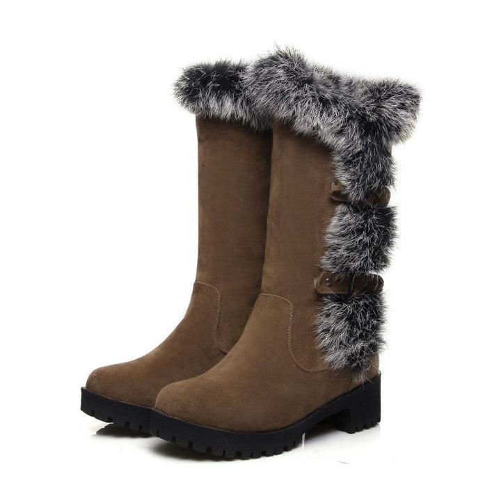 Women's Faux Suede Fur-Trim Mid-Calf Winter Boots