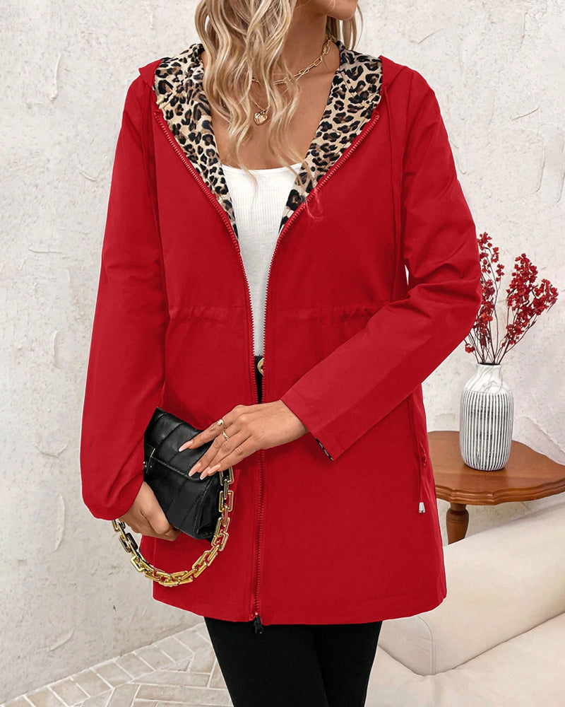 Women's Reversible Leopard Print Hooded Coat