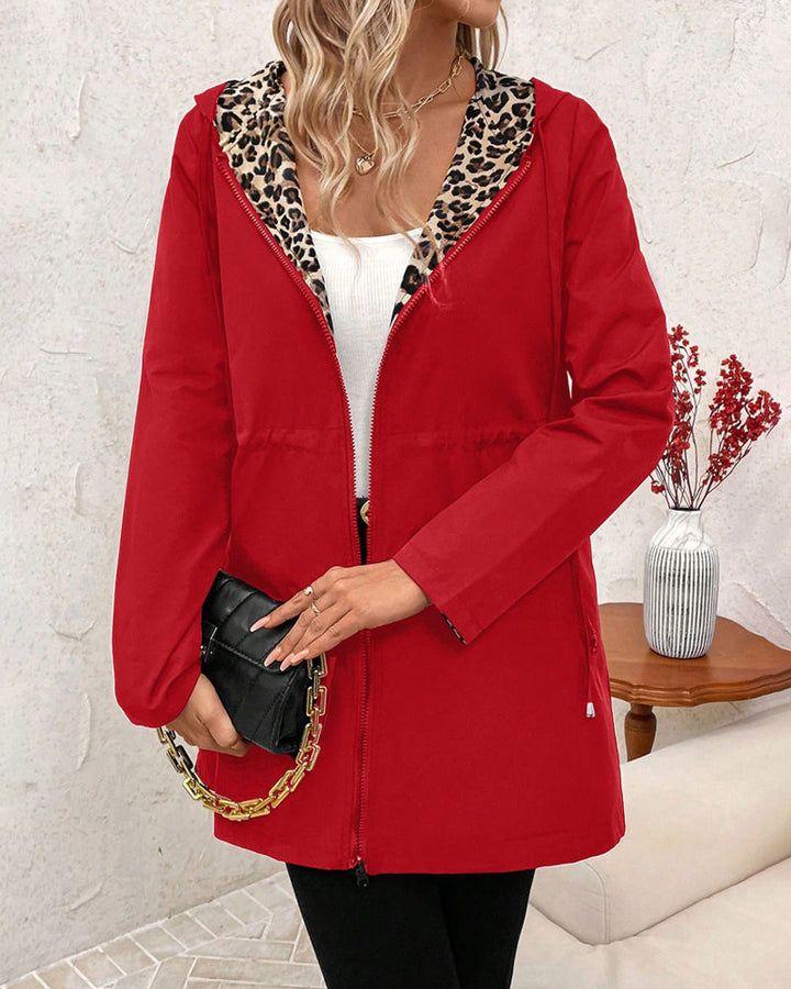 Women's Reversible Leopard Print Hooded Coat