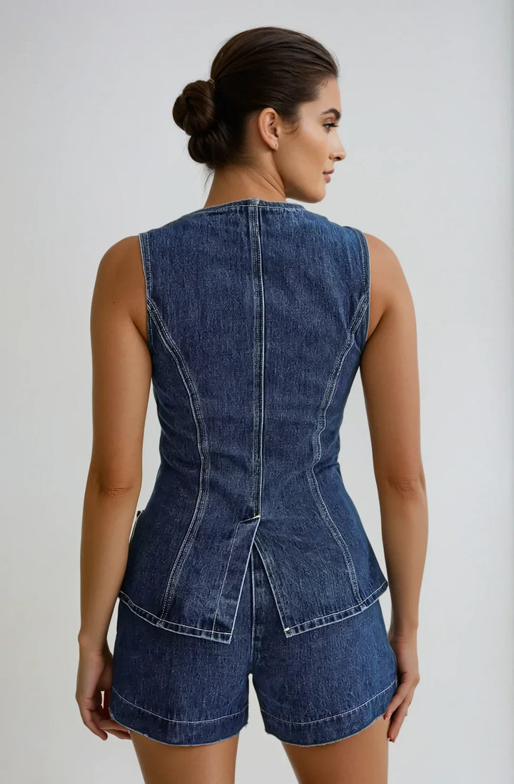 Relaxed Denim Gilet & Shorts Set