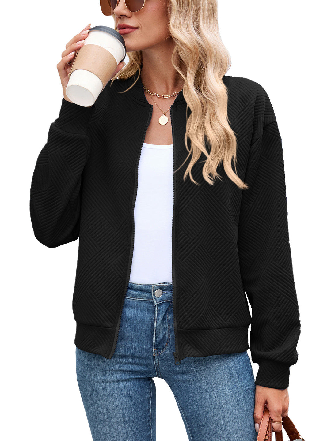 Women's Textured Stretch Bomber Jacket