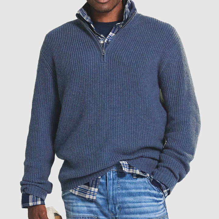 Men's Quarter-Zip Sweater – Ribbed Knit with Regular Fit for Autumn and Winter