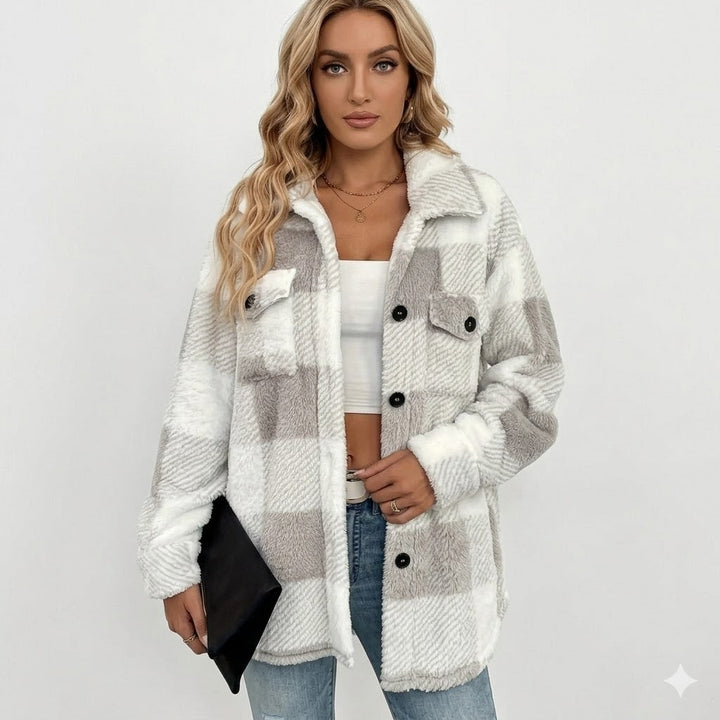 Women's Plush Sherpa Checkered Shirt Jacket