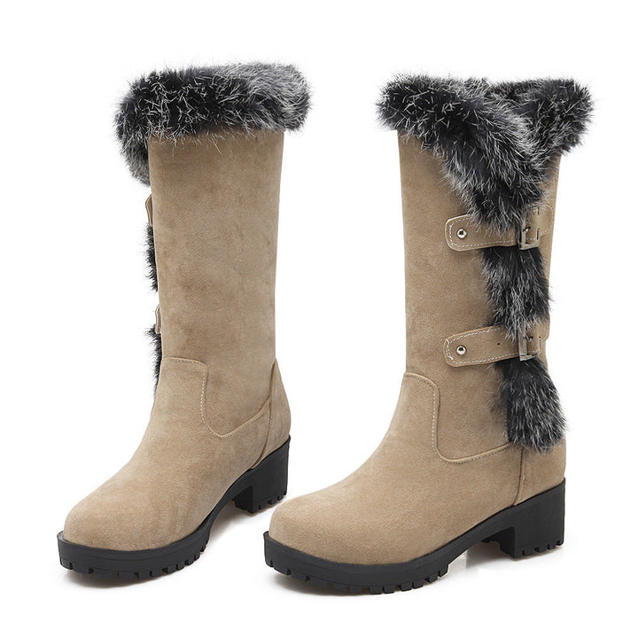 Women's Faux Suede Fur-Trim Mid-Calf Winter Boots