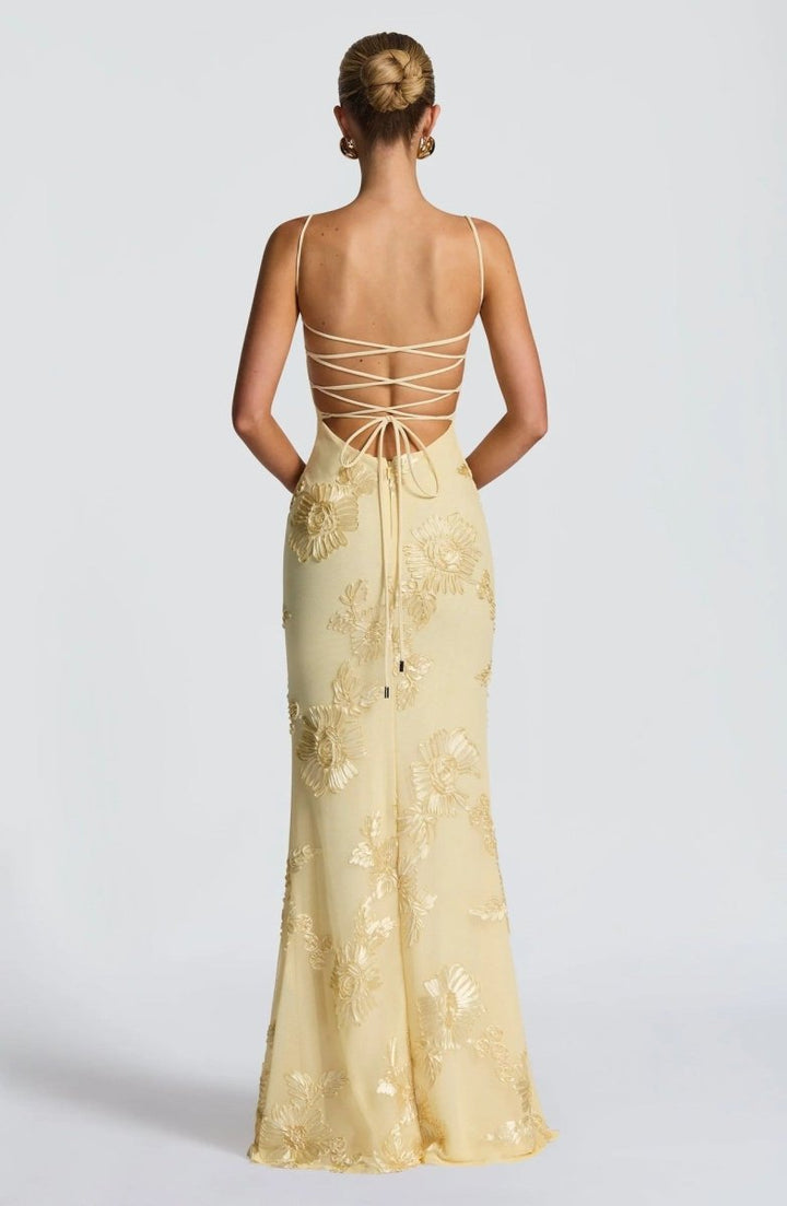 Floral Appliqué Bodycon Wedding Guest Maxi Dress