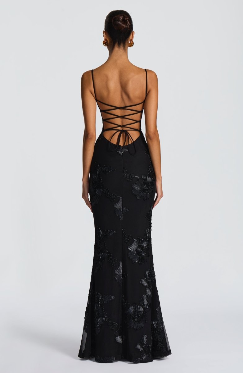 Floral Appliqué Bodycon Wedding Guest Maxi Dress