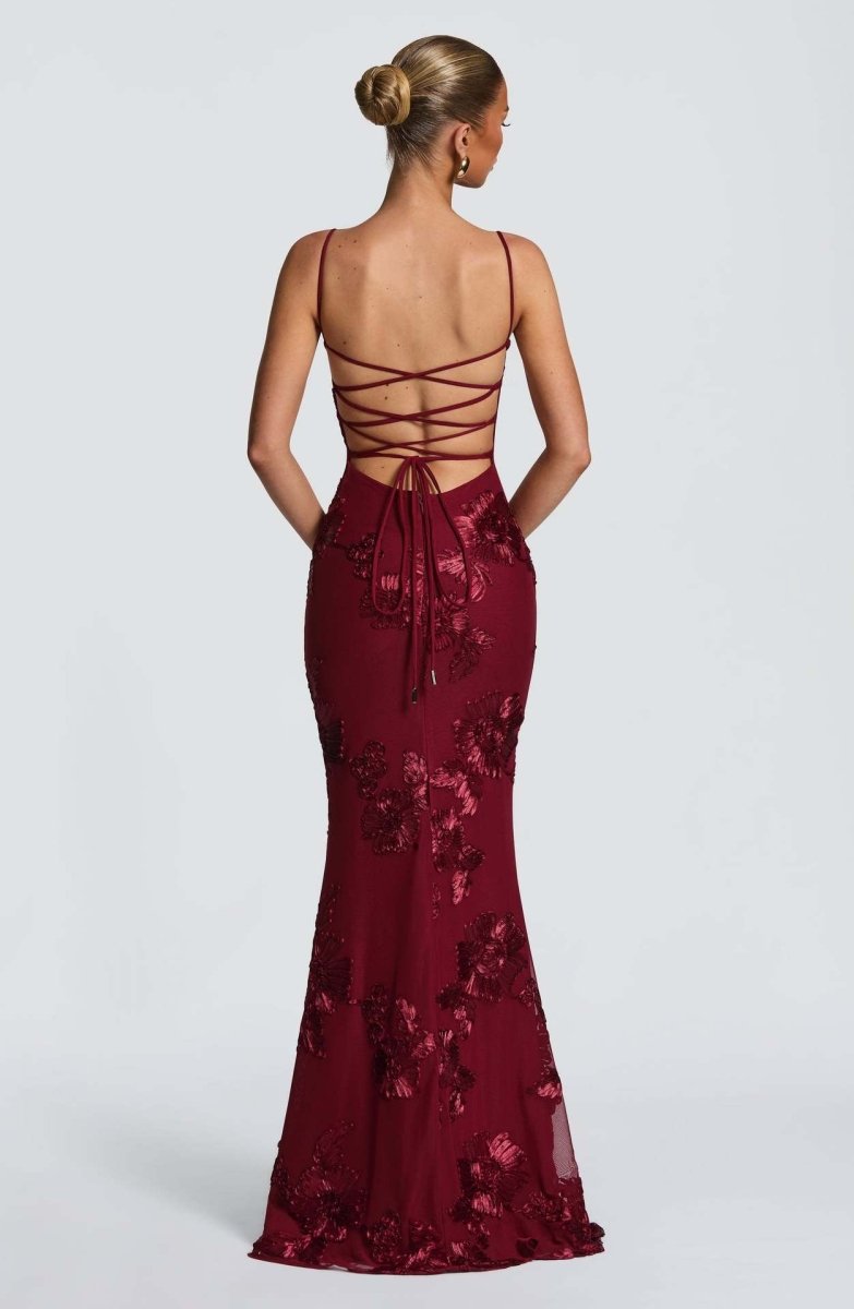 Floral Appliqué Bodycon Wedding Guest Maxi Dress