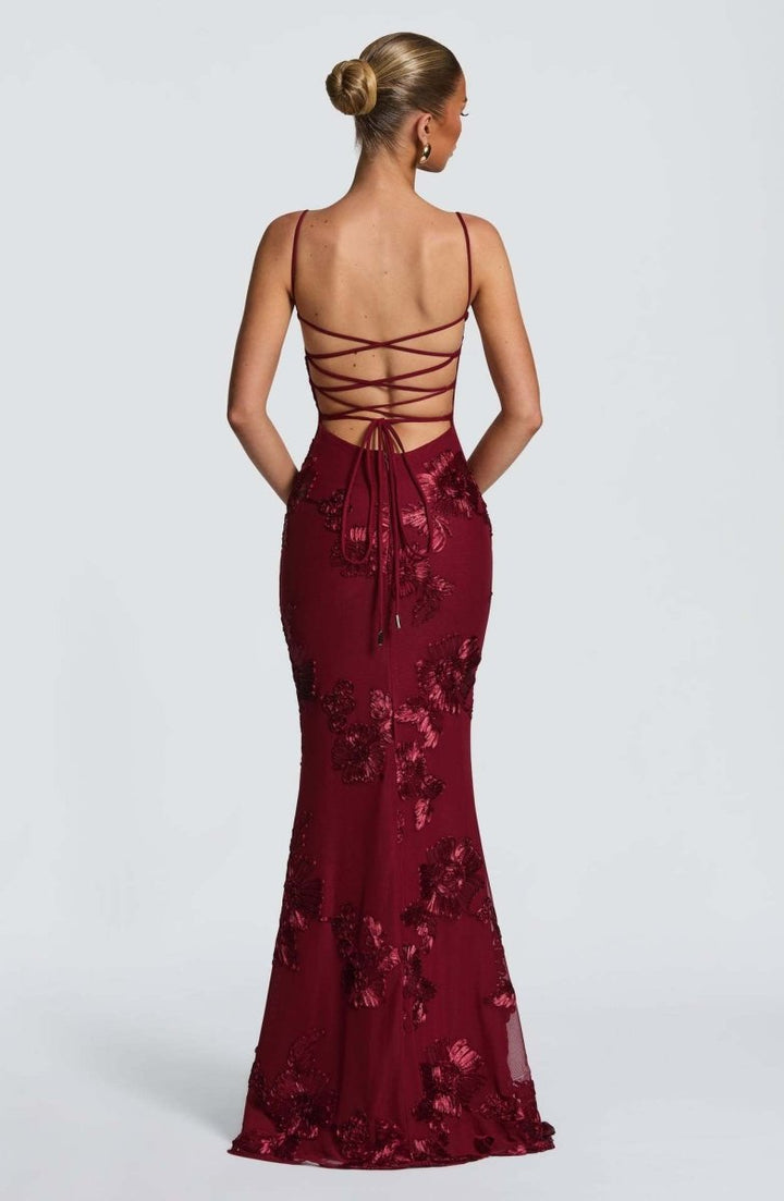 Floral Appliqué Bodycon Wedding Guest Maxi Dress