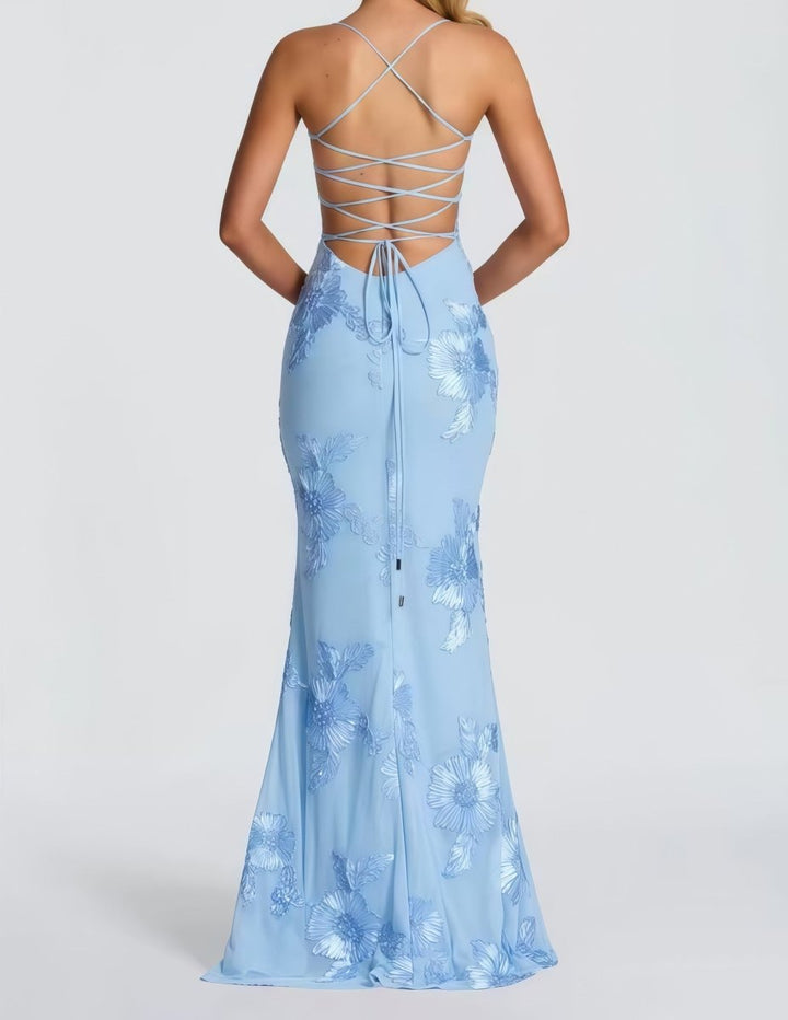 Floral Appliqué Bodycon Wedding Guest Maxi Dress