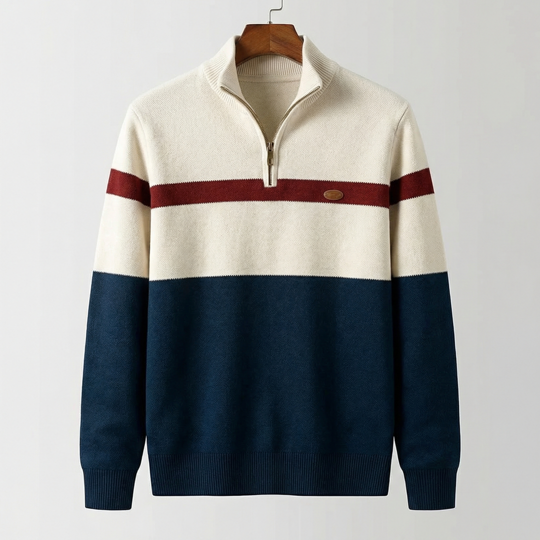 Men's Colour Block Quarter-Zip Sweater