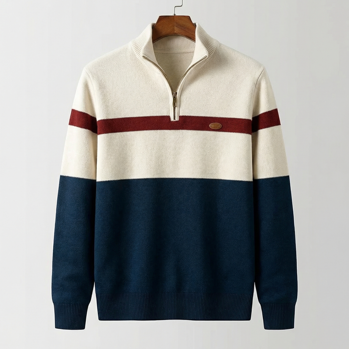 Men's Colour Block Quarter-Zip Sweater