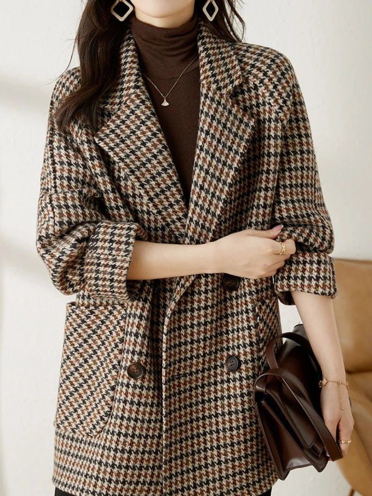 Women's Wool-Effect Houndstooth Blazer Coat