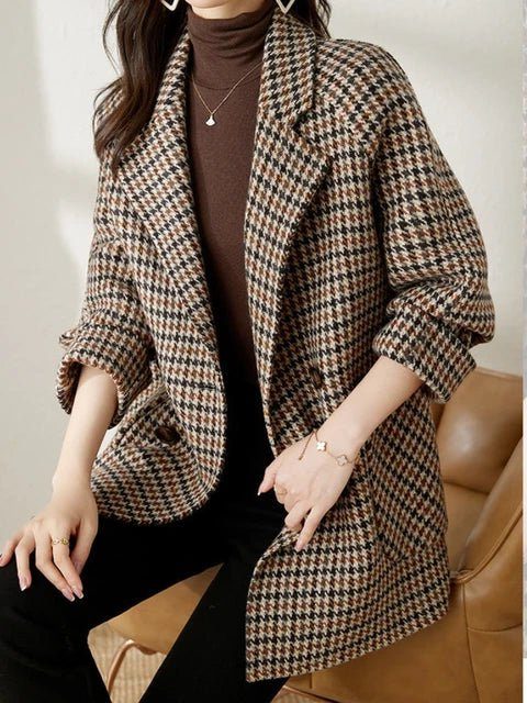 Women's Wool-Effect Houndstooth Blazer Coat