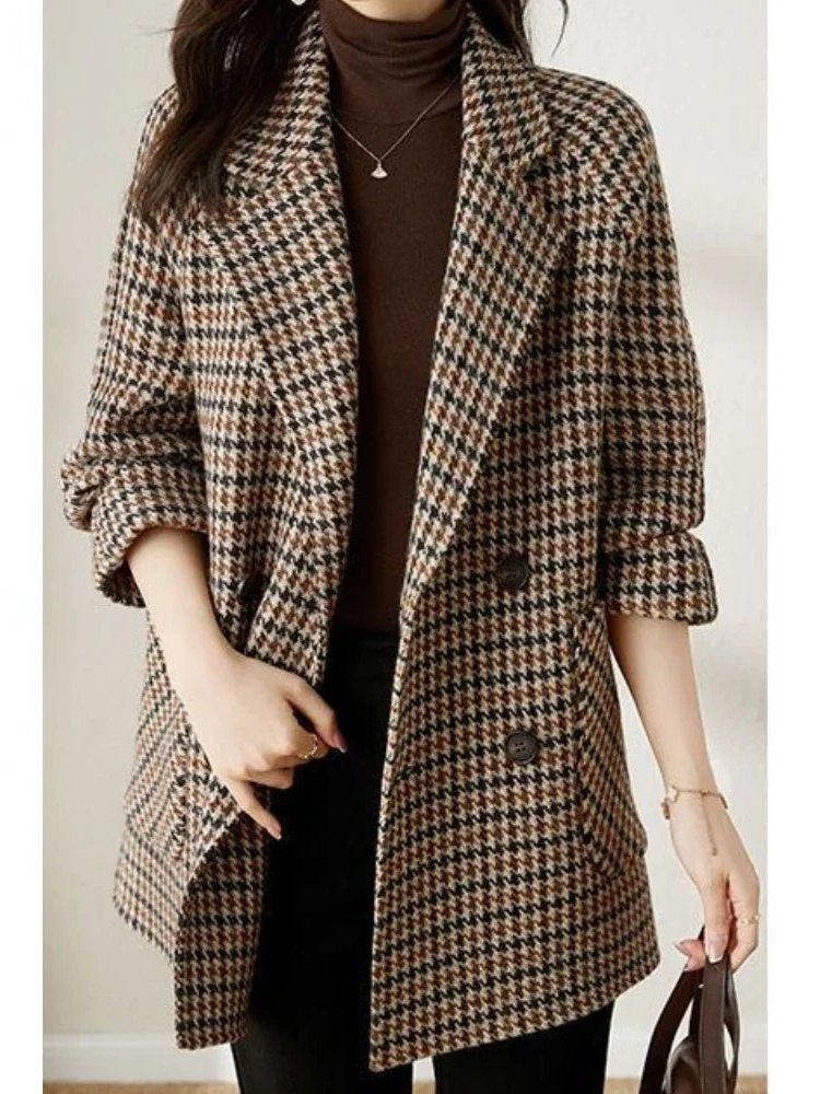 Women's Wool-Effect Houndstooth Blazer Coat