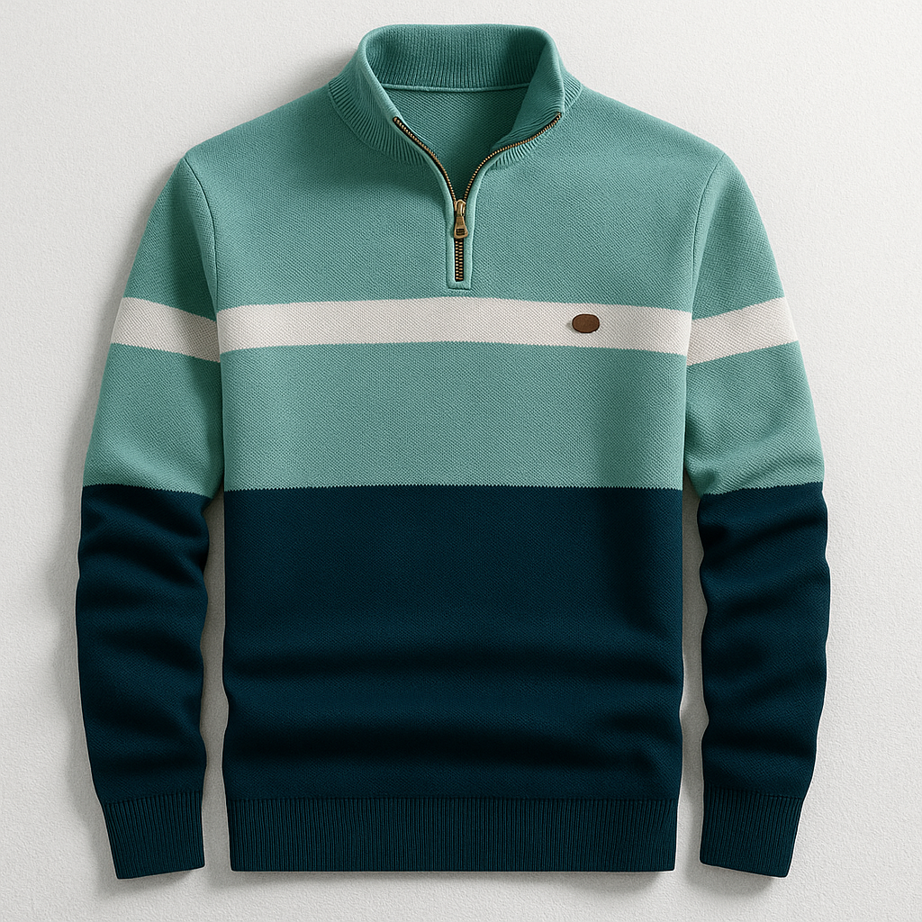 Men's Colour Block Quarter-Zip Sweater