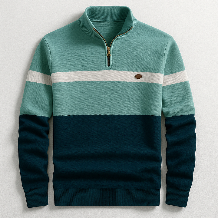 Men's Colour Block Quarter-Zip Sweater